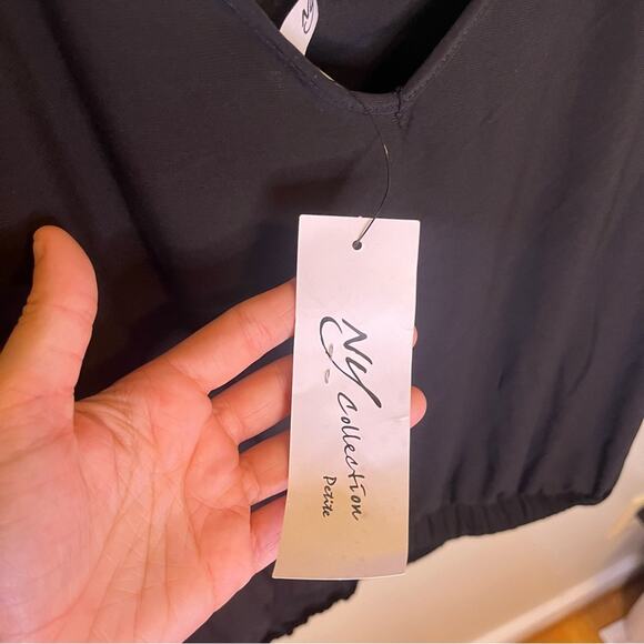 NY Collection Black Embellished Neckline Cutout Modest Blouse Short Sleeve PXL - Picture 7 of 11